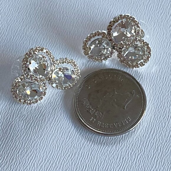 Vintage Silver Cluster Oval Trio Statement Earrings​ - Picture 5 of 7